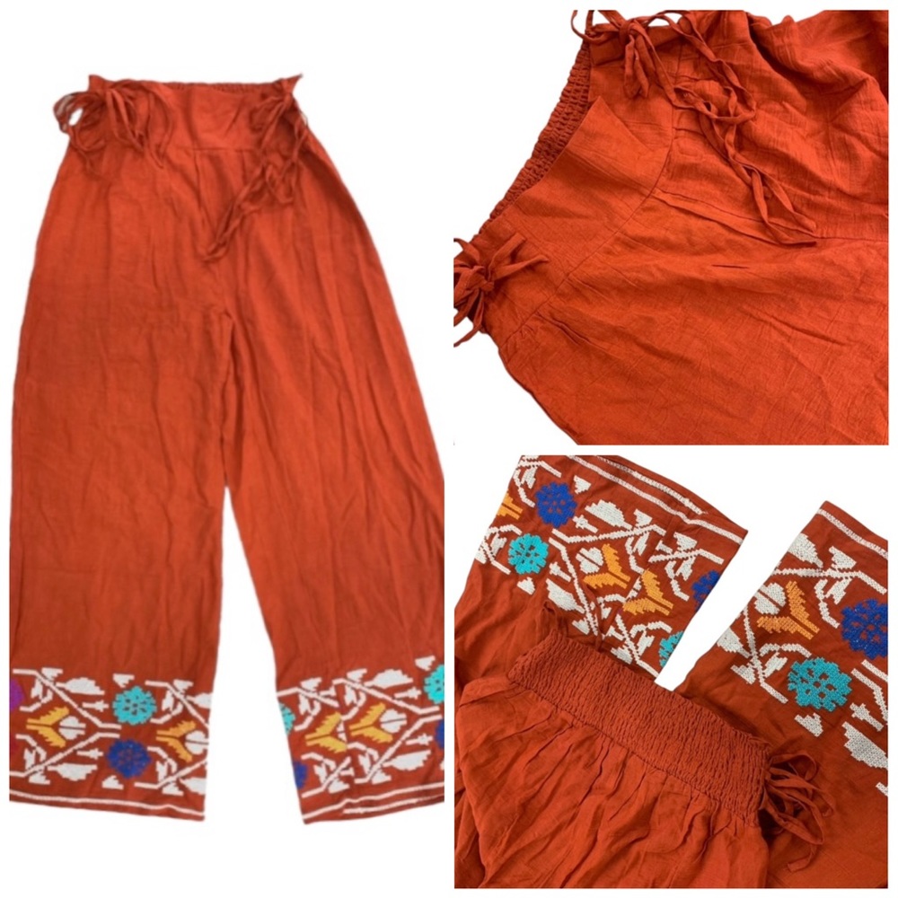 Gypsy05 Wide Leg Embroidered Pants S/M NWOT